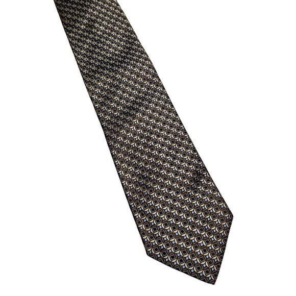 Daniel Cremieux Handmade Silk Tie Geometric Pattern‎ Brown & Blue Standard Size - Picture 2 of 6